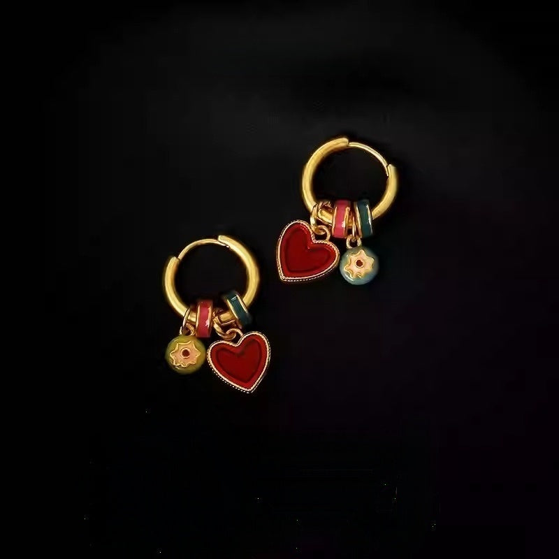 Colorful Heart Hoop Earrings - Momenails