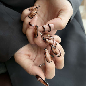 Mocha Swirl Artistic Press On Nails - My Store