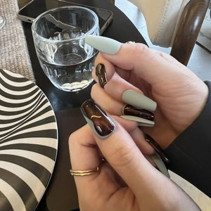 Matte Sage & Brown Swirl Modern Press On Nails - My Store