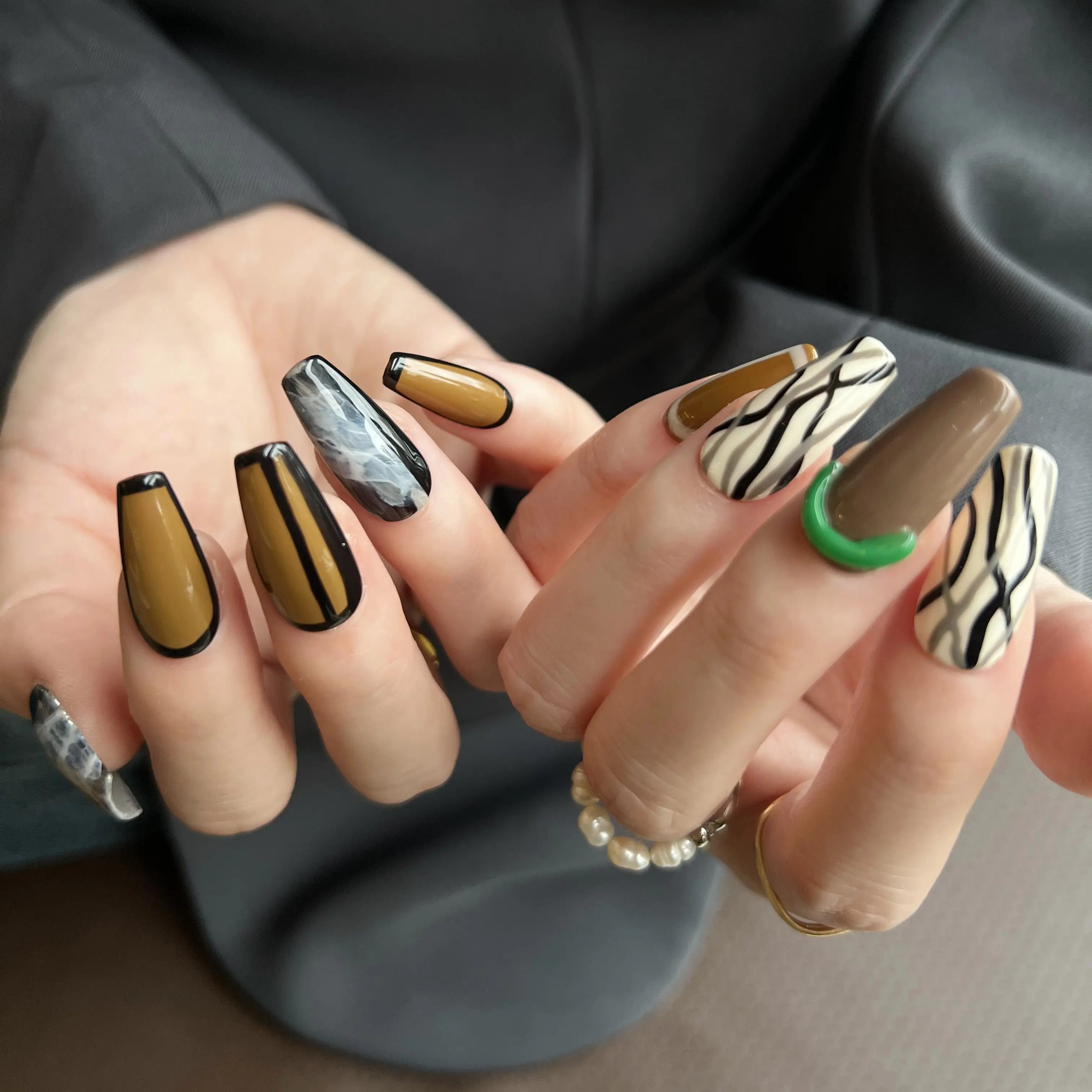 Mocha Marble Artistic Press On Nails - My Store