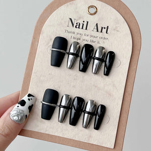 Matte Black & Chrome Press On Nails - Momenails