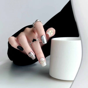 Pearl Flower & Chrome Press On Nails - Momenails