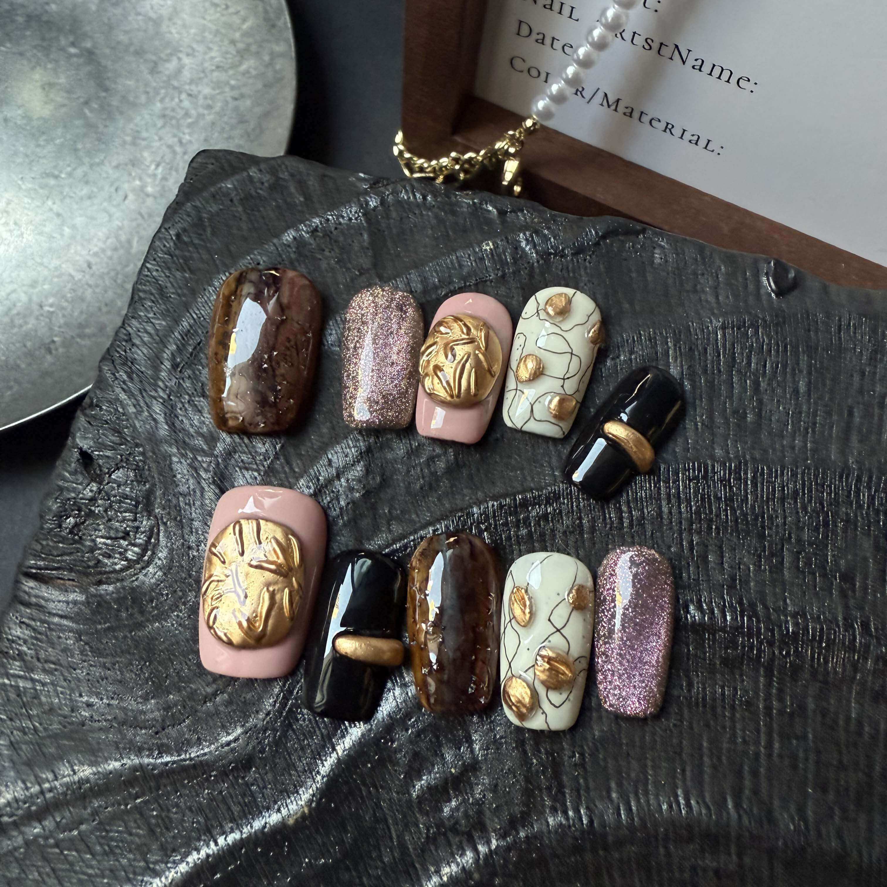 Earth Tones & Gold Accents Artistic Edge Press On Nails - My Store