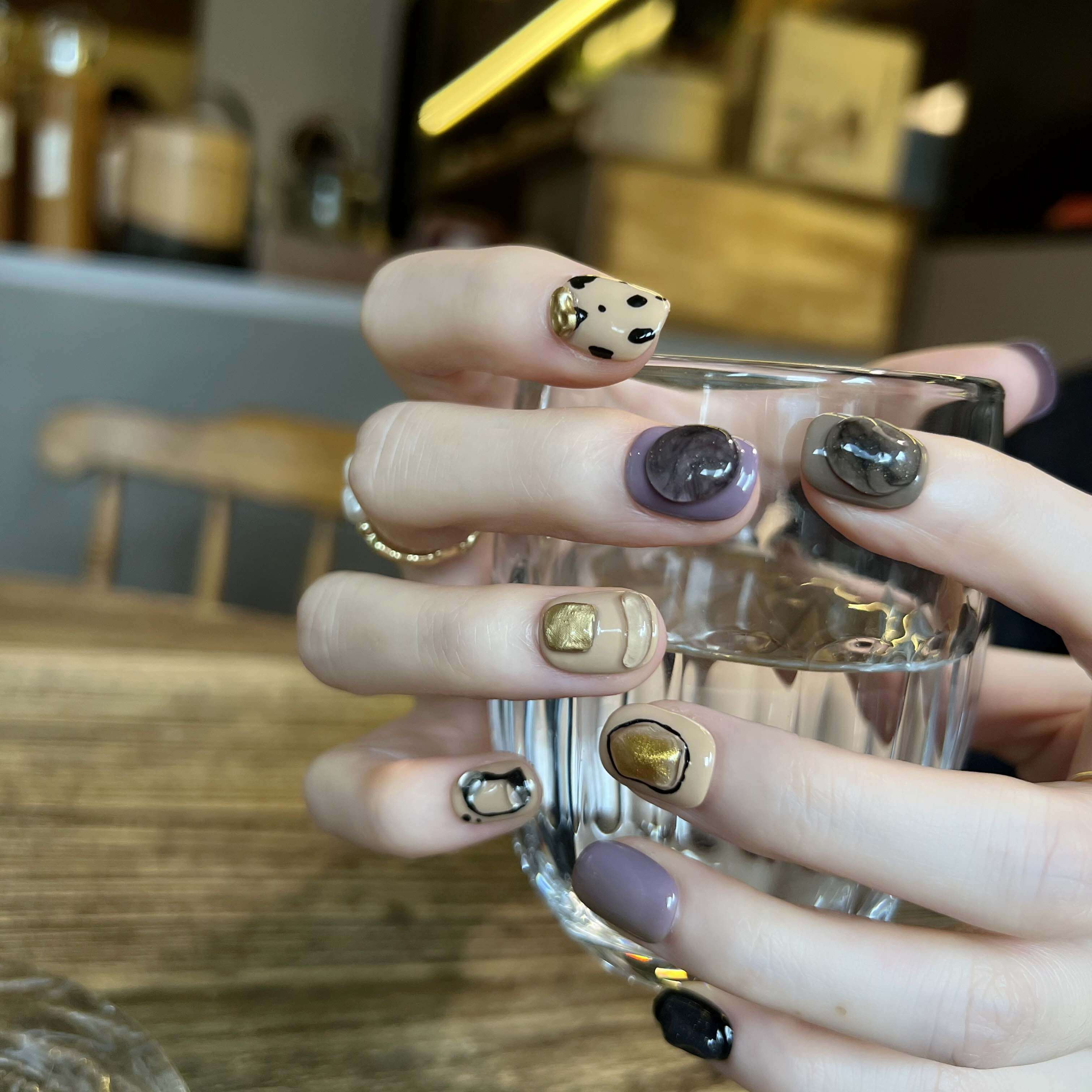 Purple Marble & Leopard Artistic Press On Nails - My Store