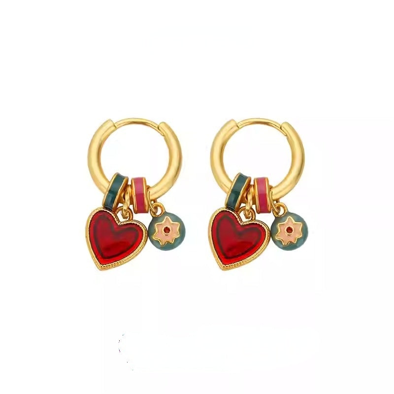 Colorful Heart Hoop Earrings - Momenails