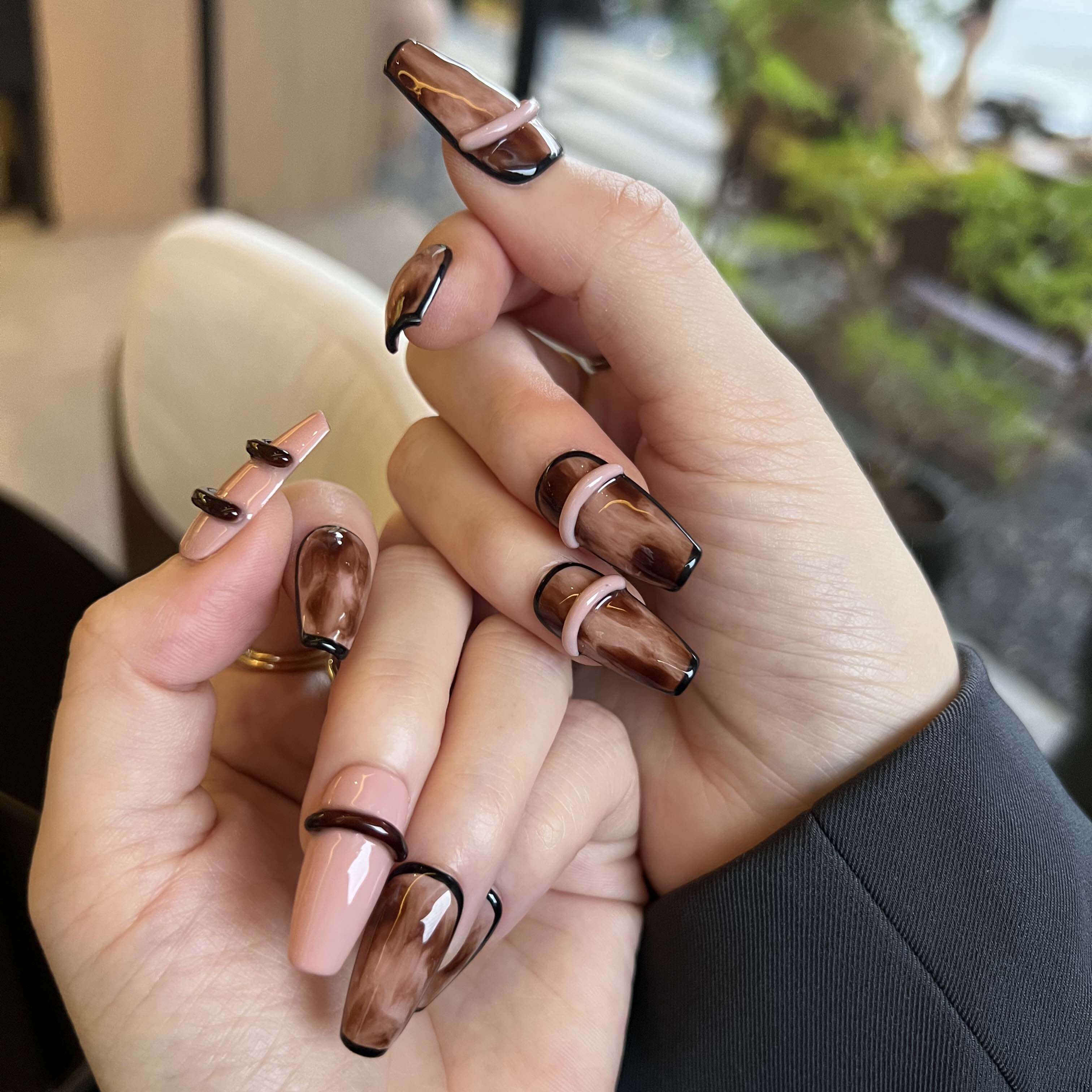 Mocha Swirl Artistic Press On Nails - My Store