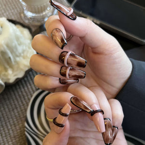 Mocha Swirl Artistic Press On Nails - My Store
