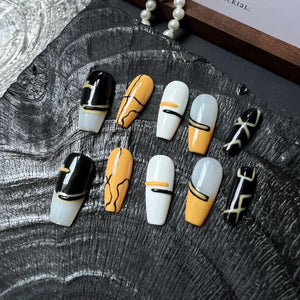 Modern Yellow Black & White Abstract Press On Nails - My Store
