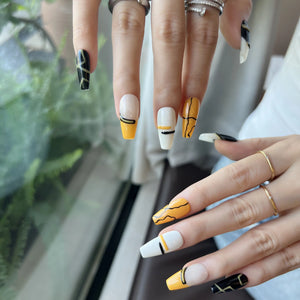Modern Yellow Black & White Abstract Press On Nails - My Store