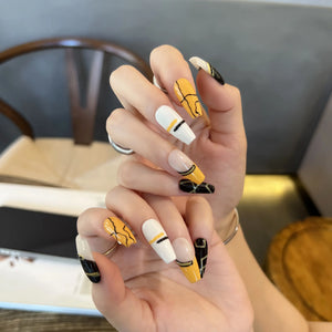 Modern Yellow Black & White Abstract Press On Nails - My Store