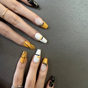 Modern Yellow Black & White Abstract Press On Nails - My Store