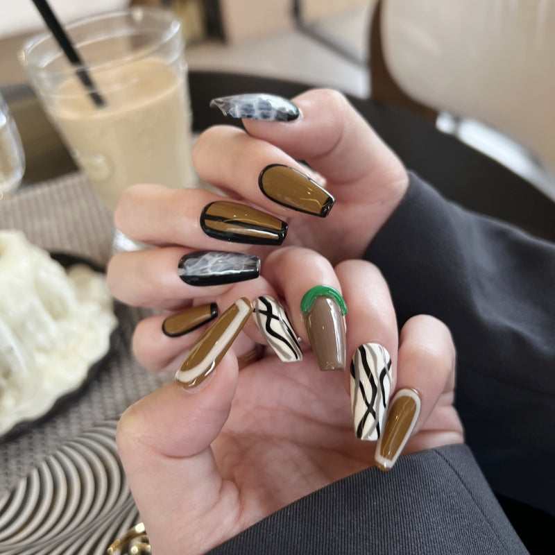 Mocha Marble Artistic Press On Nails - My Store
