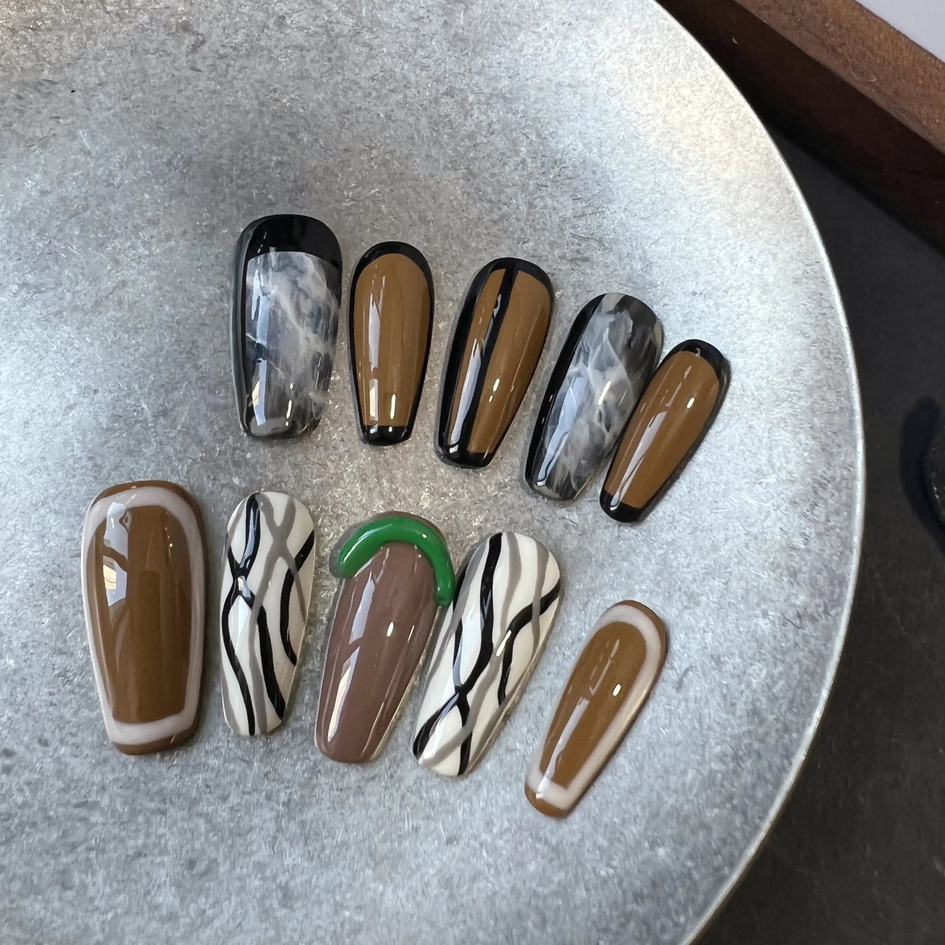 Mocha Marble Artistic Press On Nails - My Store