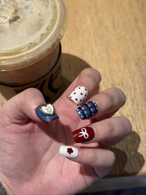 Retro Heart & Cherry Plaid Press On Nails - Momenails