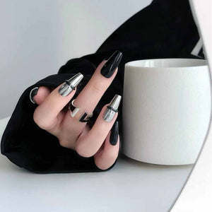 Matte Black & Chrome Press On Nails - Momenails