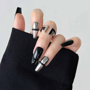 Matte Black & Chrome Press On Nails - Momenails