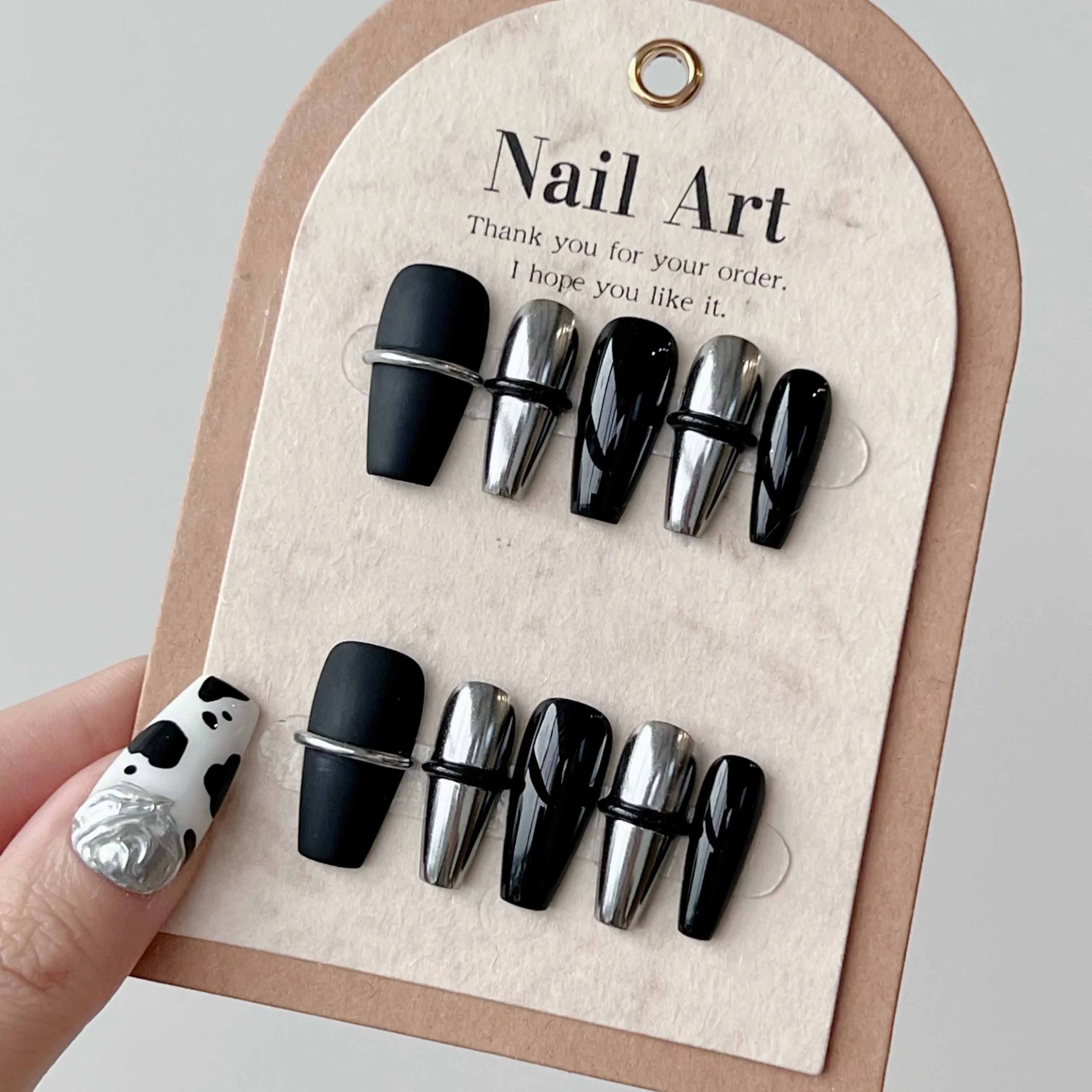 Matte Black & Chrome Press On Nails - Momenails