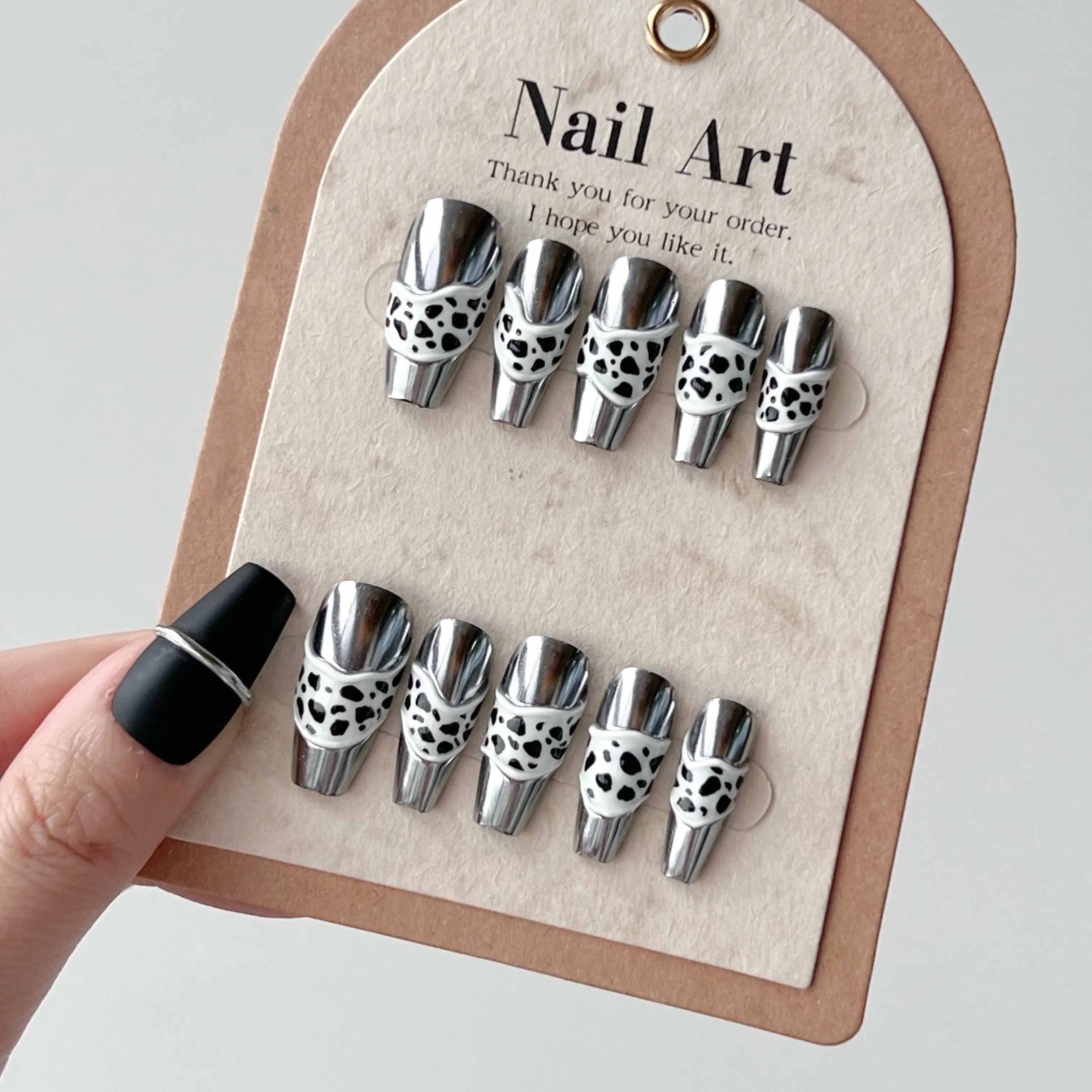 Chrome Cow Print Press On Nails - Momenails