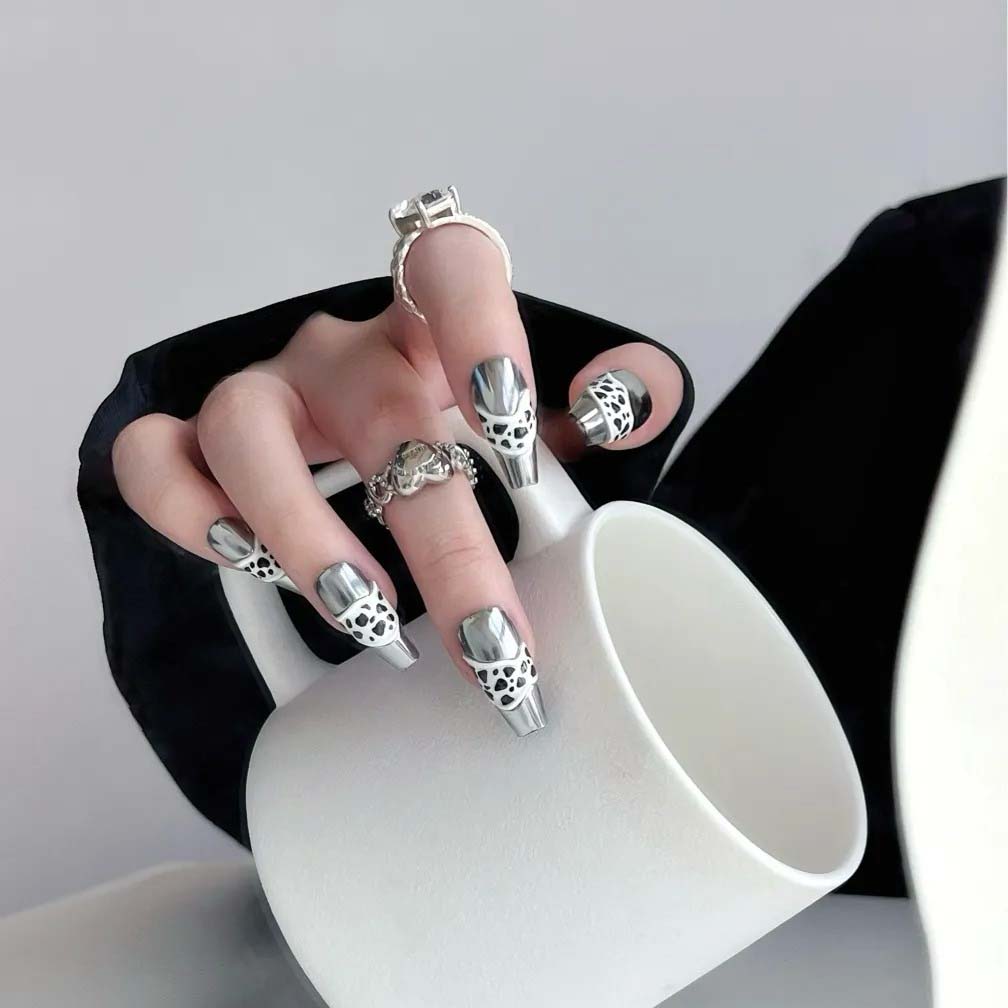 Chrome Cow Print Press On Nails - Momenails