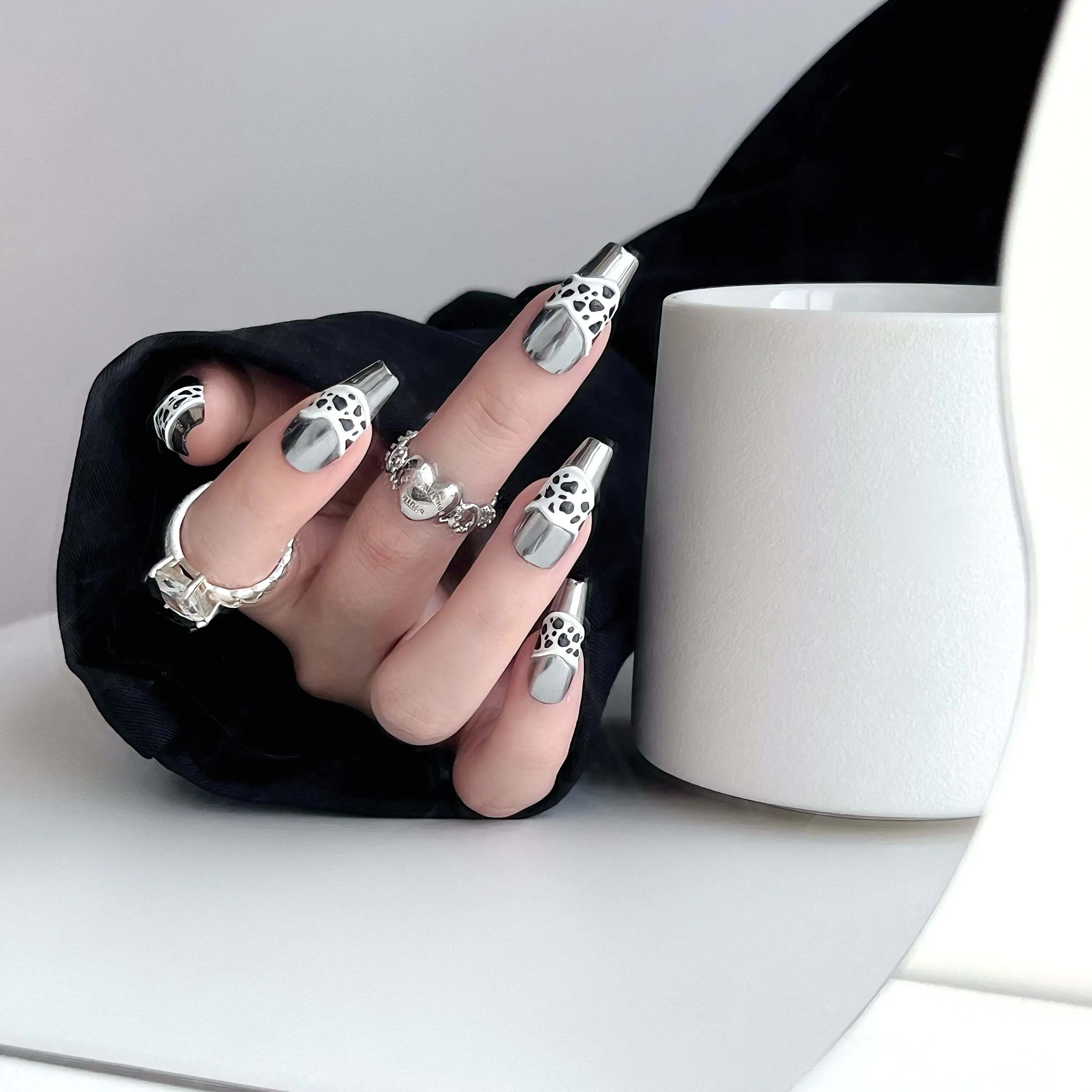 Chrome Cow Print Press On Nails - Momenails