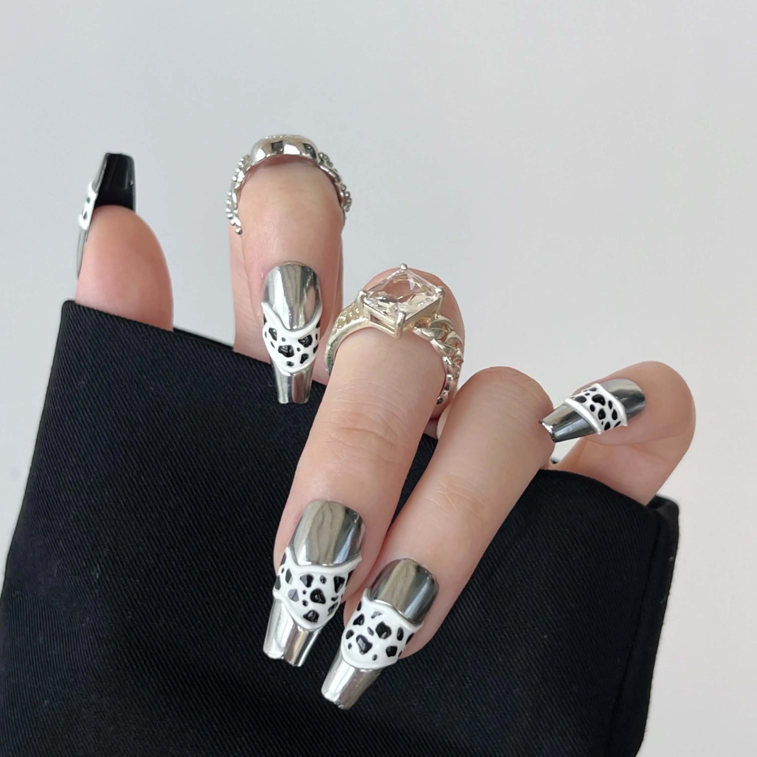 Chrome Cow Print Press On Nails - Momenails
