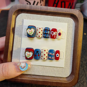 Retro Heart & Cherry Plaid Press On Nails - Momenails