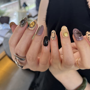 Purple Marble & Leopard Artistic Press On Nails - My Store