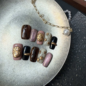 Earth Tones & Gold Accents Artistic Edge Press On Nails - My Store