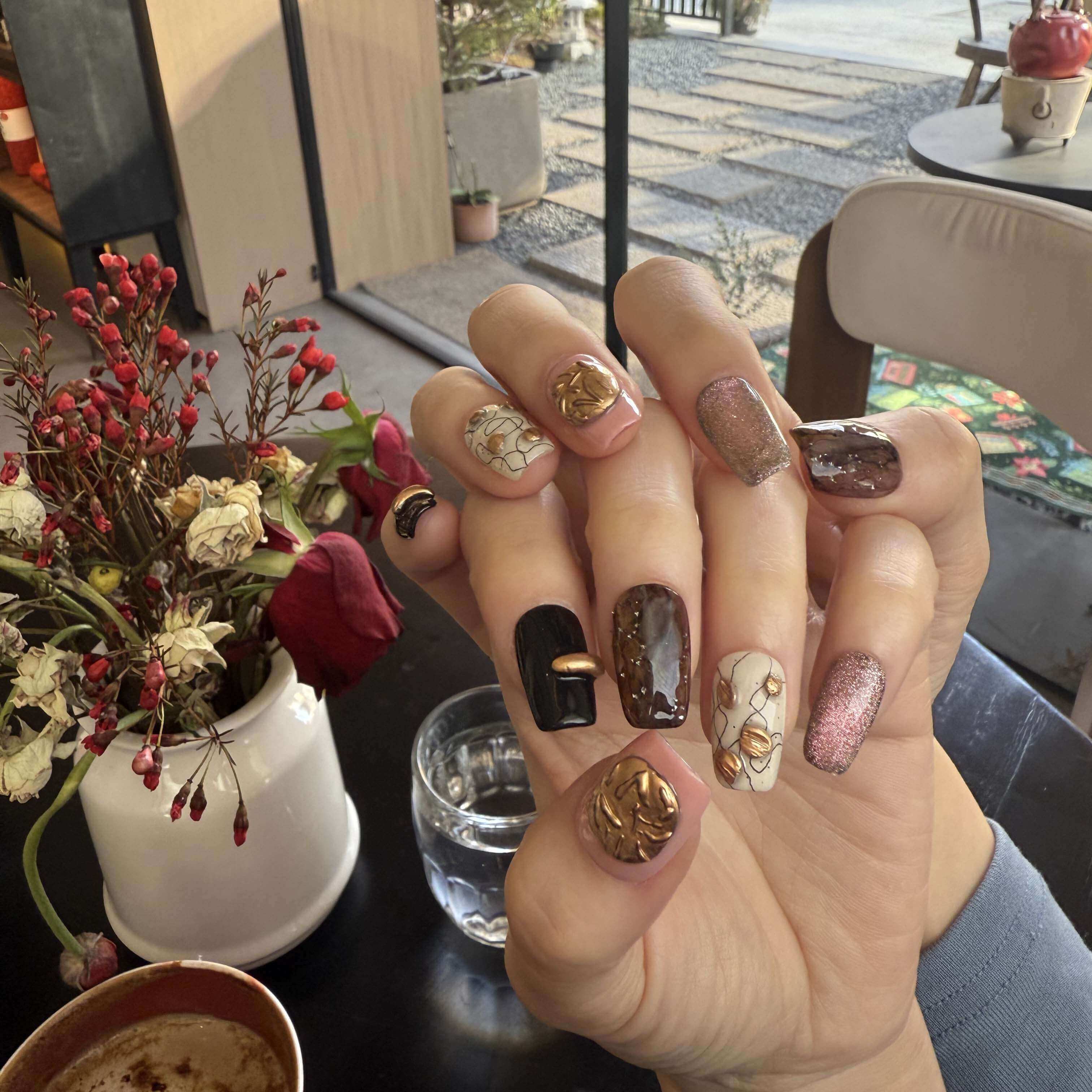 Earth Tones & Gold Accents Artistic Edge Press On Nails - My Store