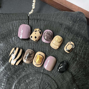 Purple Marble & Leopard Artistic Press On Nails - My Store