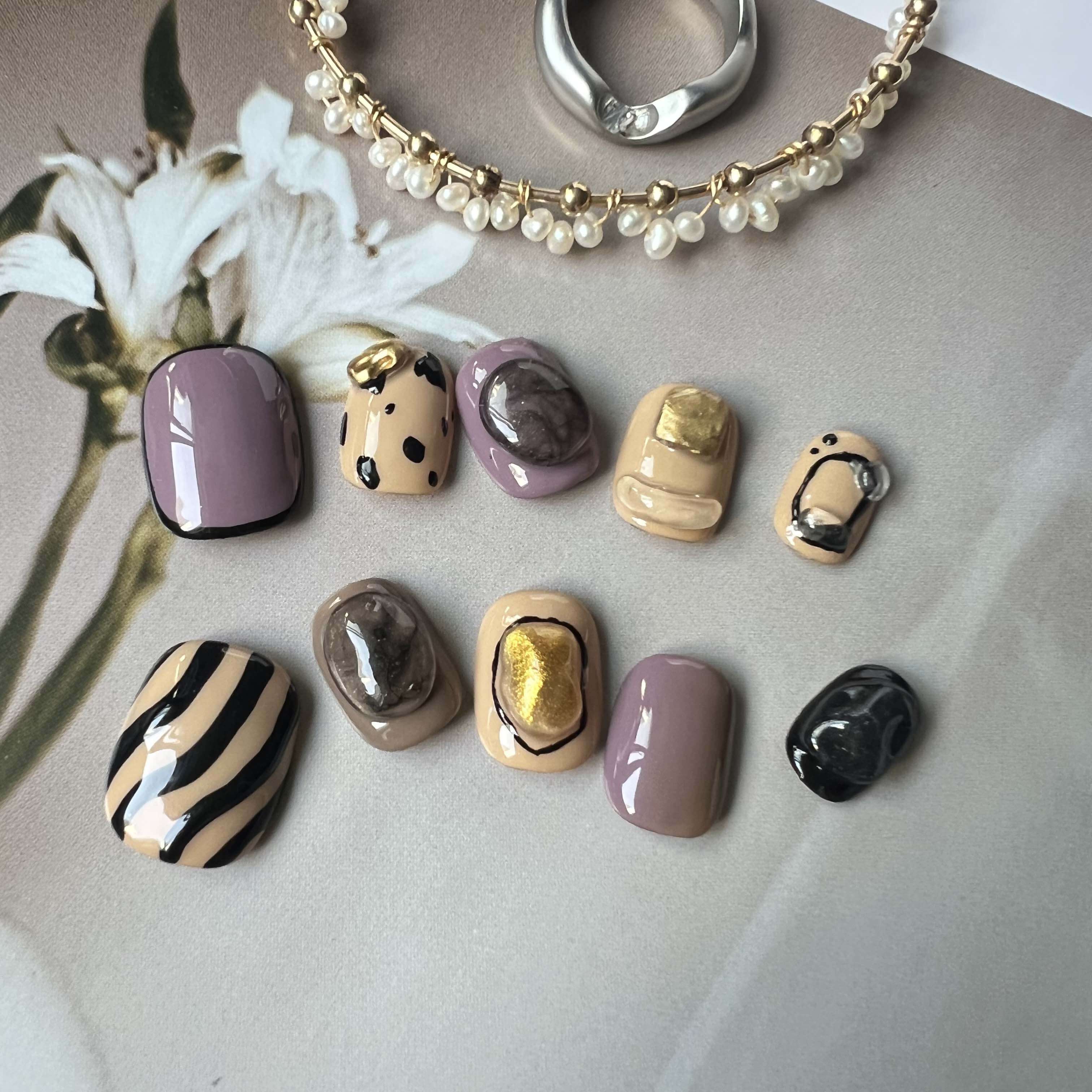 Purple Marble & Leopard Artistic Press On Nails - My Store